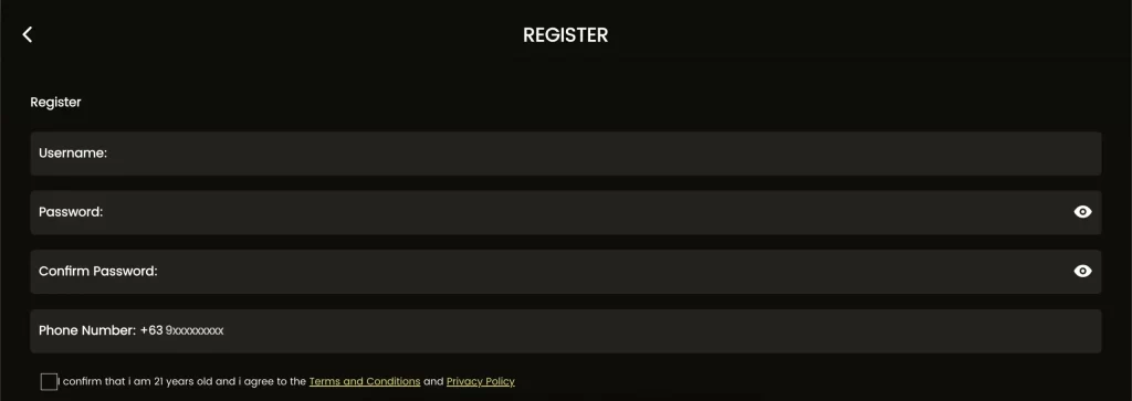JLPH registration form giving access to online casino games and real-time app features